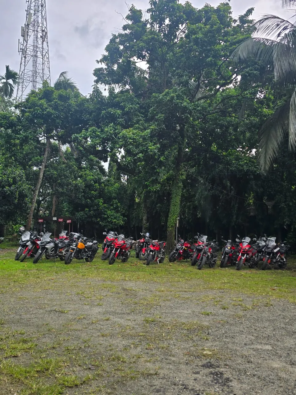 Resting machines after crossing into Bhutan.